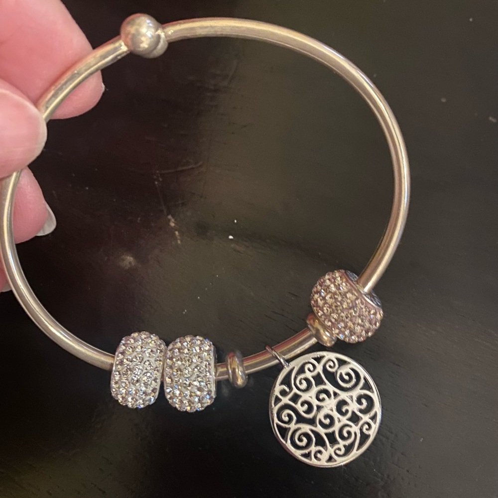 Solid Sterling Silver Ball-End Bangle & Sterling … - image 2